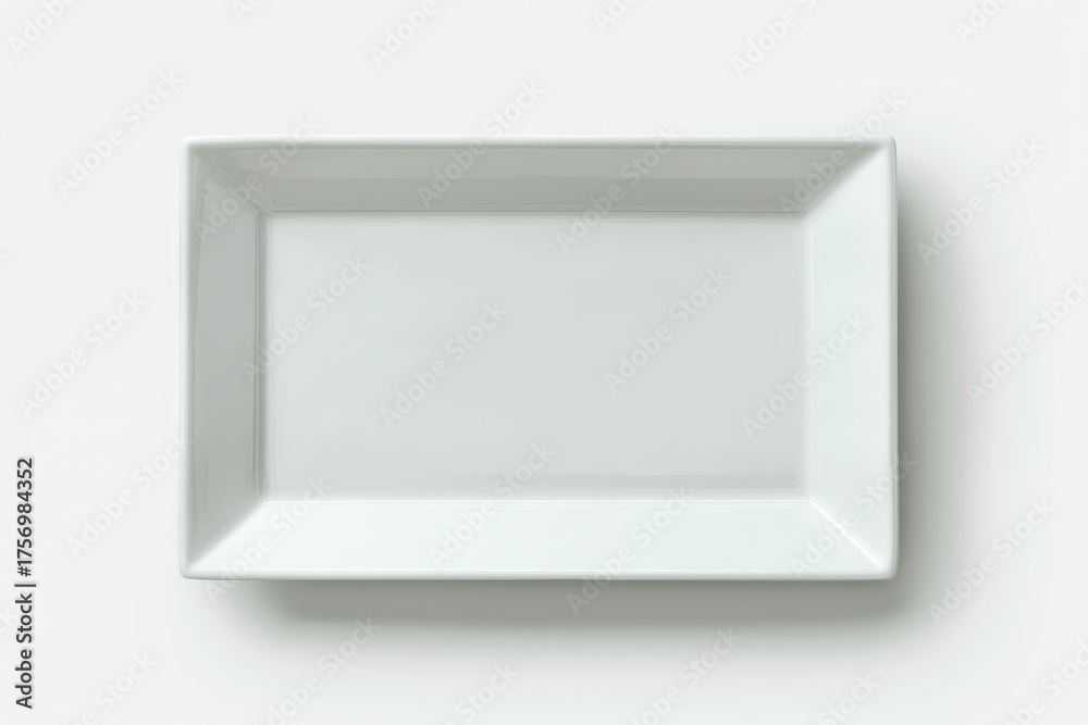 Fototapeta premium A simple, rectangular white plate on a neutral background, perfect for serving food or decorative purposes.