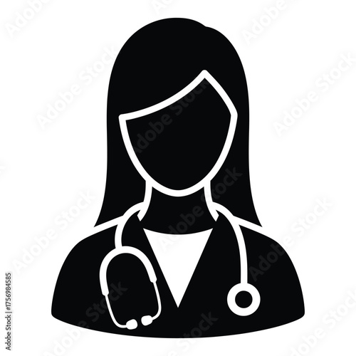 Professional female doctor silhouette icon with stethoscope for medical healthcare and hospital services silhouette