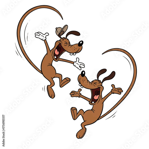 Cartoon Dogs Jumping with Joy and Forming a Heart Shape