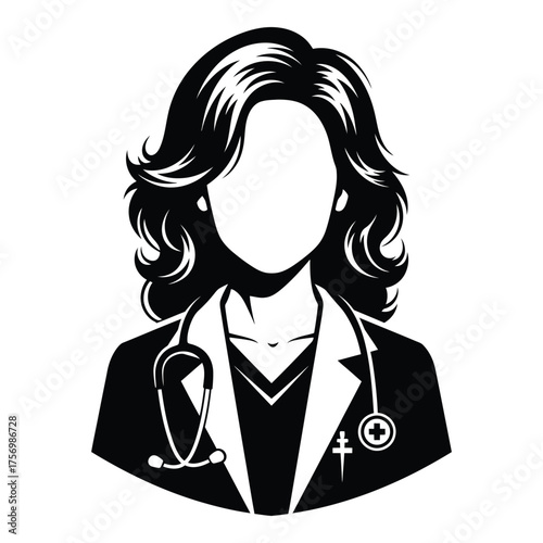 Professional female doctor avatar with stethoscope depicting healthcare expertise and medical professionalism for digital platforms silhouette