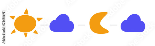 Simple vector illustration of a sun, moon and clouds for the winter solstice. Minimal design for the longest night.