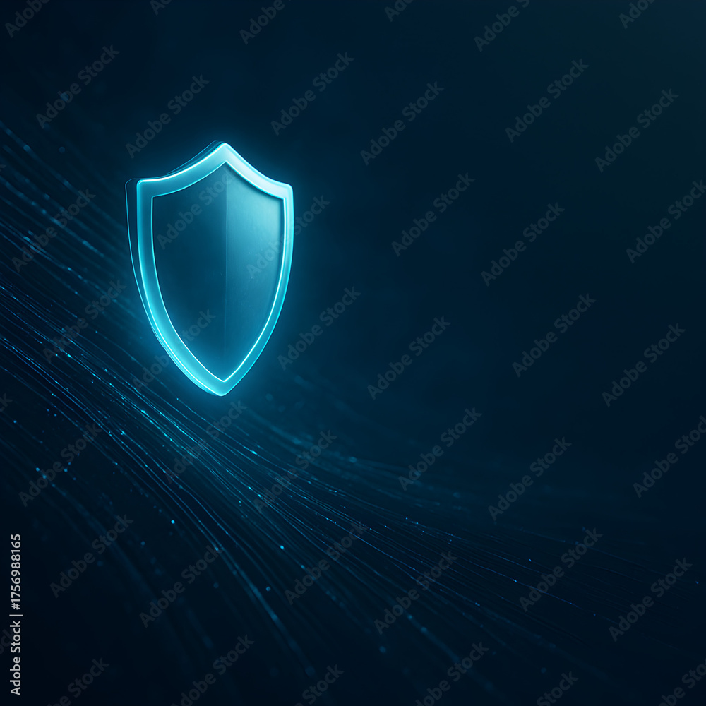 Fototapeta premium Glowing shield icon in a digital backdrop