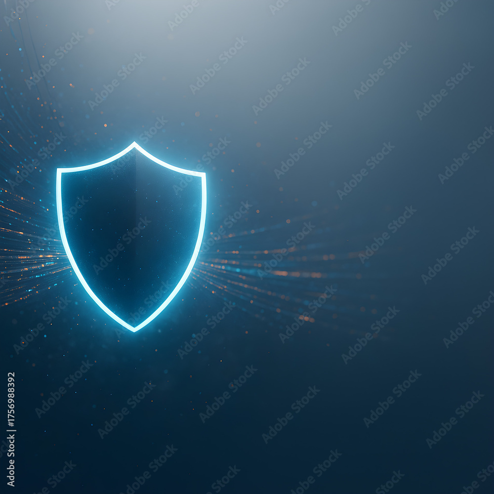 Fototapeta premium Digital shield graphic with glowing edges