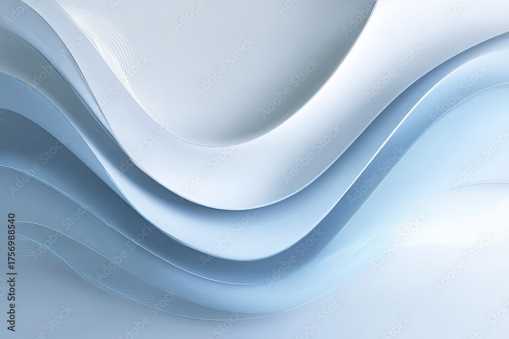 Obraz premium Abstract layered composition of graceful, undulating curves in soft gradient shades of blue and white