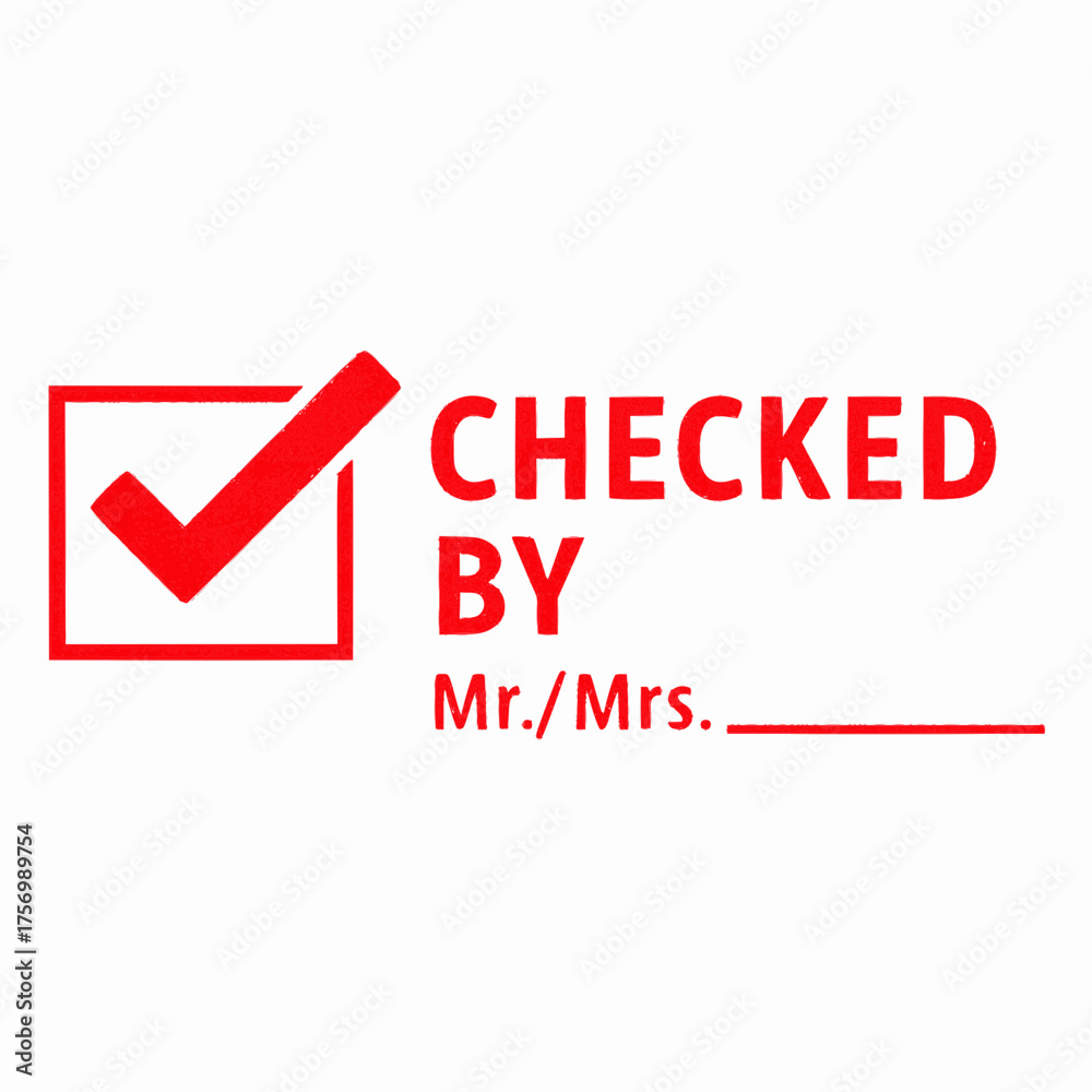 Fototapeta premium Red Checked By text with checkmark box for document approval 