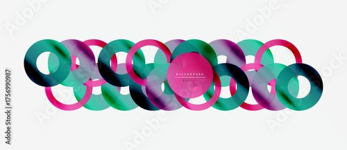 Abstract colorful overlapping circles create modern design. Gradient shades blend, forming dynamic visual texture. Minimalist composition.