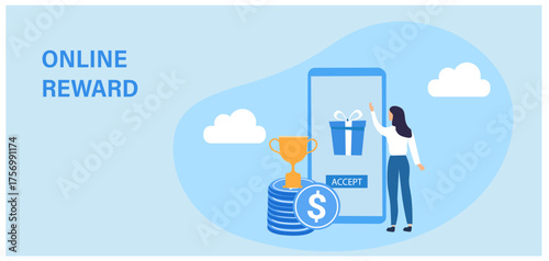 Online reward concept. Digital referral and reward program for online shop loyalty program and bonus. vector illustration