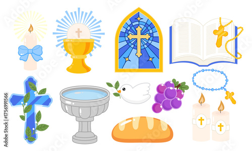 Cute First communion mass at church decoration clipart