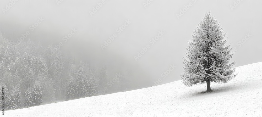 Naklejka premium Captivating Winter Solitude A Serene Scene of Snowy Trees and a Frozen Landscape in Tranquil Beauty