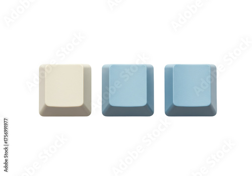 Foto Three blank keycaps PNG isolated on transparent background, beige and blue keybo