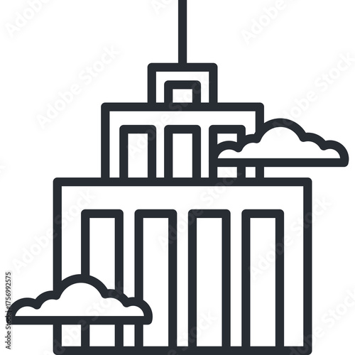Minimalist Line Art Icon of a Skyscraper Building With Clouds in a Flat Design Style on a Transparent Background