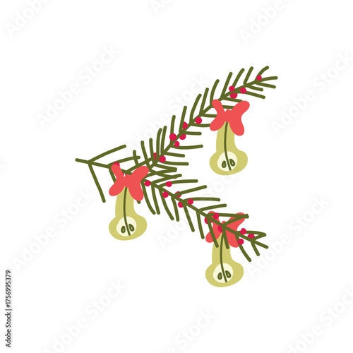 Minimalist flat vector of sustainable Christmas tree with dehydrated pear, organic eco holiday design.