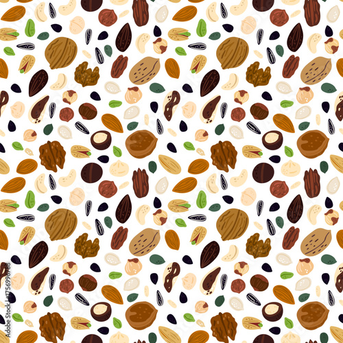 Cartoon Nuts Seamless Pattern. Vegan Sup