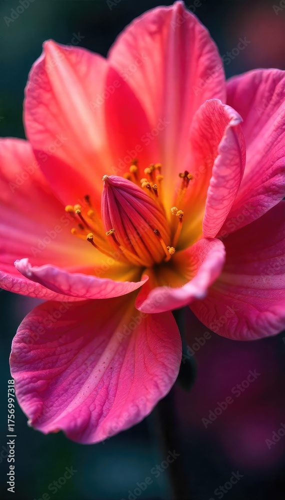 Obraz premium A vibrant close-up of a flower blossoming explosively, petals unfurling in a burst of color The image showcases the delicate beauty and power of nature's ephemeral display , petals, plant