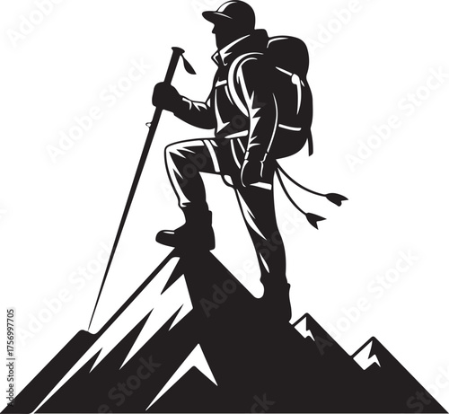 A mountaineer hiking on the mountain.