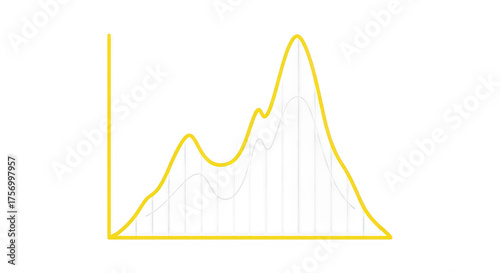 Abstract yellow line graph with peaks and trends on transparent background