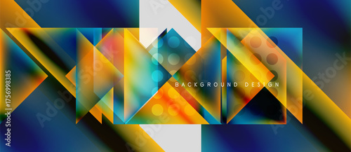Abstract geometric design. Vibrant colors blend, creating dynamic composition. Modern aesthetic suitable for backgrounds, presentations.