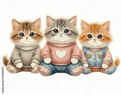 Three Little Hearts The Purr-fect Trio isolated watercolor vector illustration svg