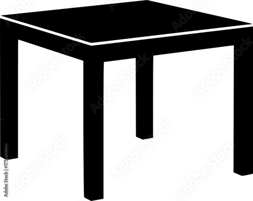 Simple black silhouette of a small square table or stool isolated on white background
