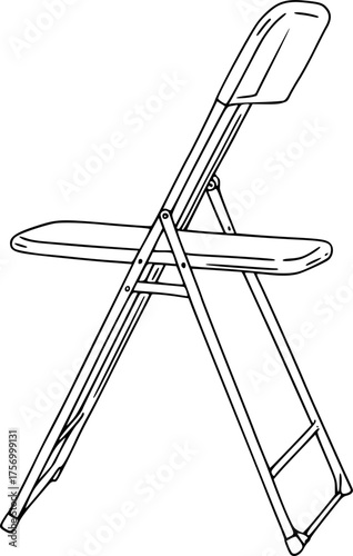 Simple black and white line art silhouette of a folding chair isolated on white background
