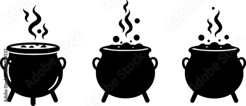 Bubbling potion cauldron vector illustration silhouette scalable icon for magical designs silhouette White background
