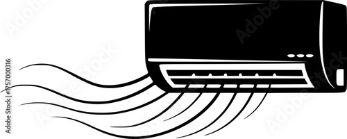 Scalable vector illustration of a wall mounted air conditioner unit cooling air silhouette Vector white background
