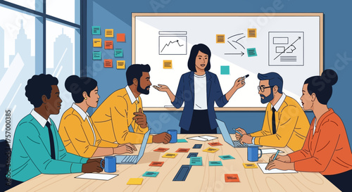 Diverse Team Members Collaborating in a Business Meeting.