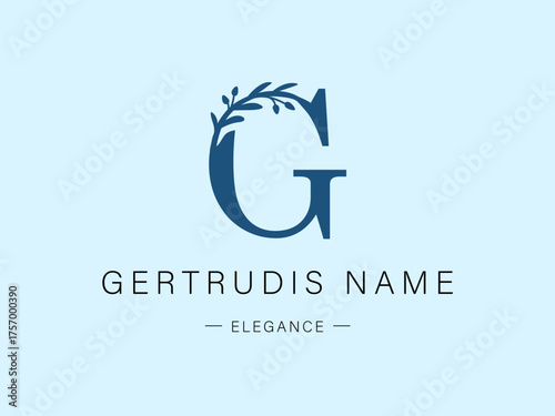Logo, capital letter G. Monogram of Botanical Minimalistic, Initial. with Organic Plant Elements. Vector design. for tattoo studio