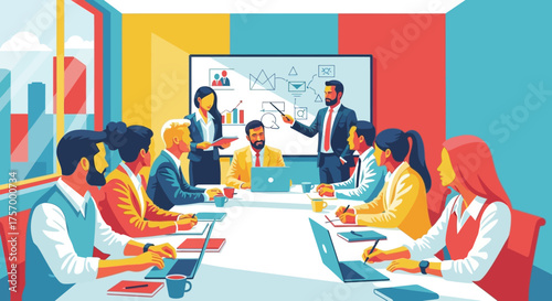 Business Team Meeting in Modern Conference Room.