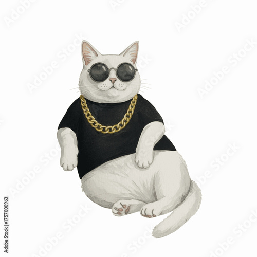 Feline Flow Rapper Cat isolated watercolor vector illustration svg