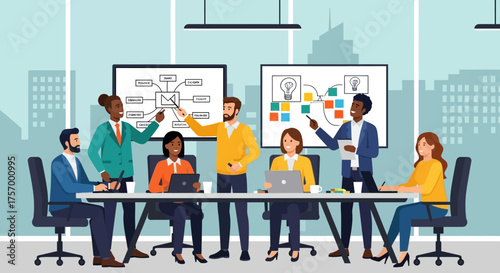 Diverse Team Meeting Around Table Presenting Ideas.