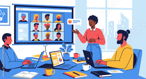 Group of People in a Video Conference Meeting.