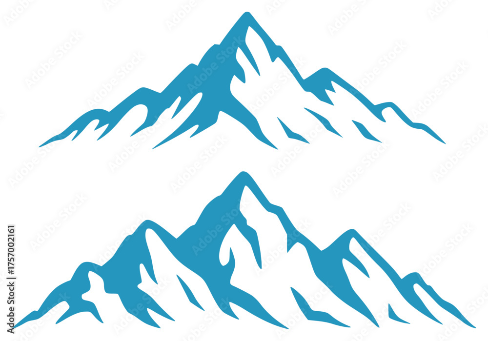Fototapeta premium Two Stylized Blue Mountain Peaks on a White Background
