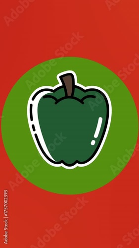 Animation of green pepper in green circle over moving concentric red circles