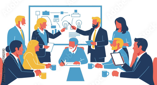 Business Team Meeting with Presentation and Discussion.