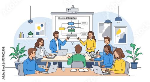 Business Team Discussing Process Optimization Strategy in Meeting.