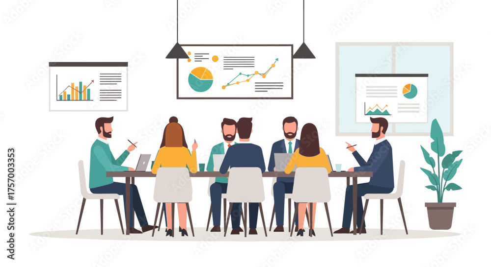 Fototapeta premium Business Team Meeting Around Conference Table with Charts.