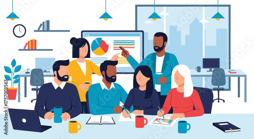 Diverse Team Members Collaborating in Modern Office Meeting.