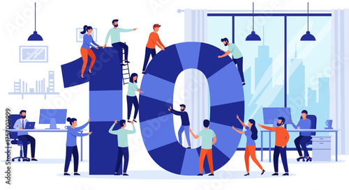 Team Assembling the Number Ten Illustration.