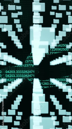 Files icons forming security padlock icon and data processing against black background