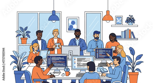 Diverse Team of Developers Working on Code.