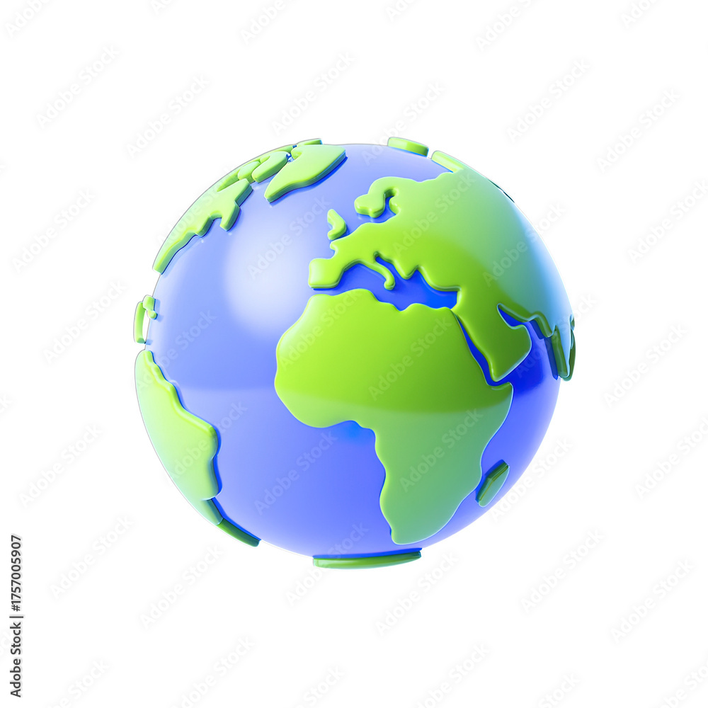 Naklejka premium Vibrant 3D globe displaying Europe and Africa continents in a modern, clean style