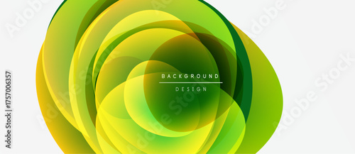 Abstract floral design. Overlapping layers create vibrant green, yellow hues. Modern background element, smooth gradients present.