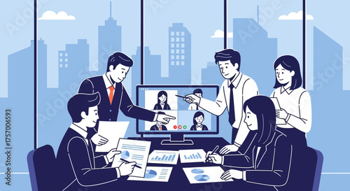 Business Team Conducting Online Meeting with Colleagues.