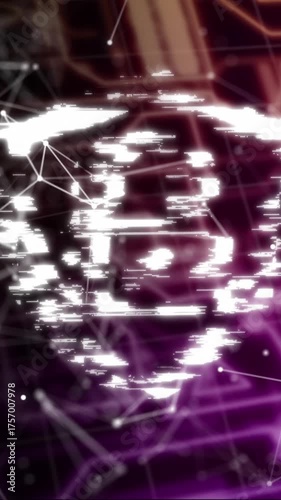Animation of online security padlock, data processing over computer circuit board