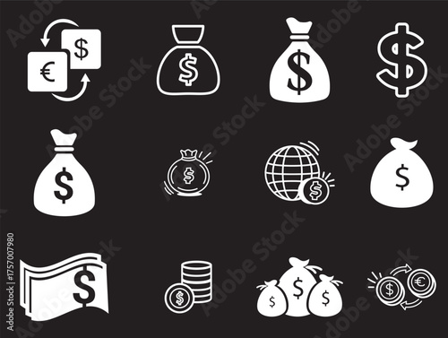 money bag icon collection Save money sign. Cash, loan, coin, dollar, saving, budget, earning money, revenue symbol. Hands holding dollar coin flat and line style - stock vector	
