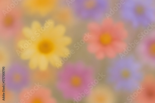 Abstract image of blurred colorful flowers with soft focus and pastel hues, perfect for spring design, background, and decorative visuals..