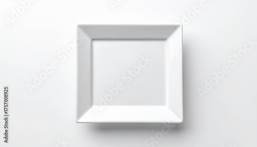 Clean white square ceramic plate with slightly upturned edges, minimalist modern design on white background.