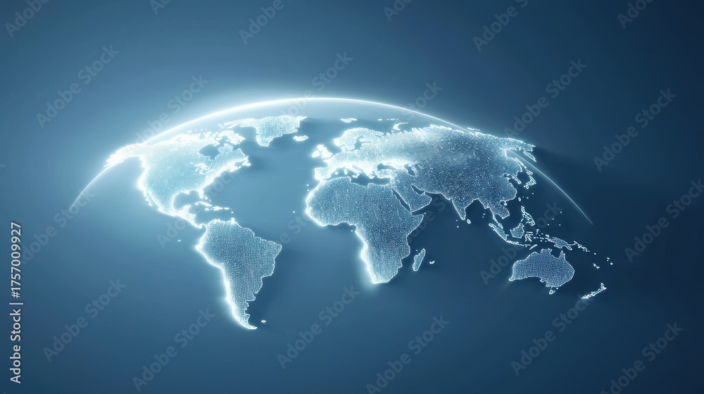 Obraz premium Globe Global data visualization with a glowing grid overlaying a world map.