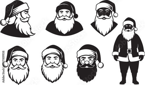 Santa face vector icon set, black color and transparent background editable file.